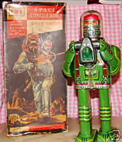 daiya space conqueror japan green tin robot with box